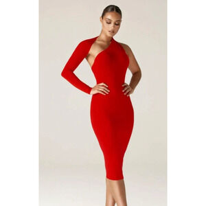 Alieva Dasha Modern Midi Bodycon Dress Womens Size Medium Red Party Sexy NWT